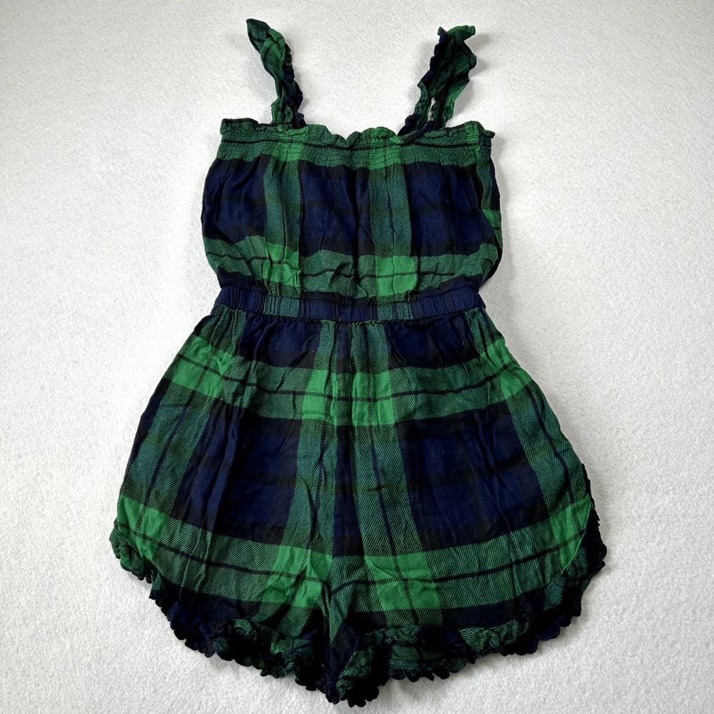 Aerie Pajama Sleepwear Romper Womens Small Green & Blue Plaid‎ with Pockets NWT - Picture 2 of 10